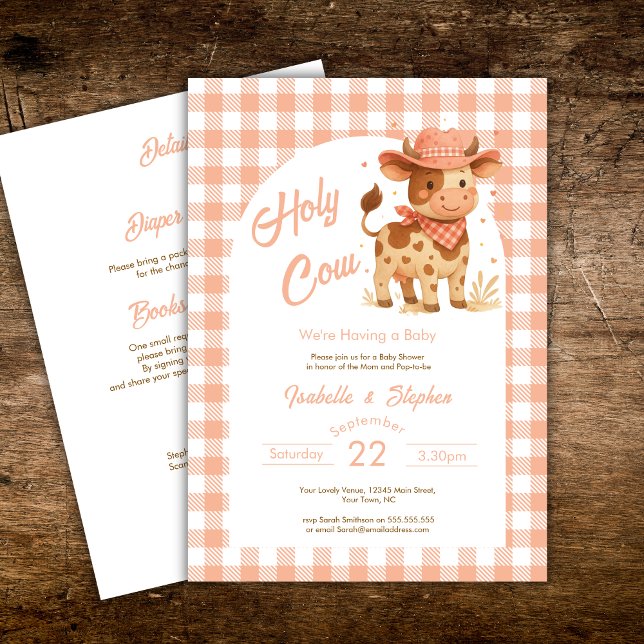 Invitation Holy Cow We're Have a Baby Rustic avec détails (Créateur téléchargé)
