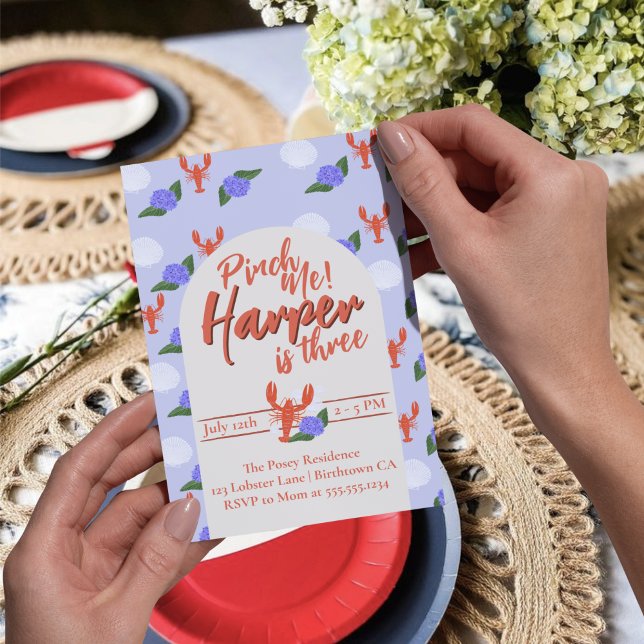 Invitation Homard côtier de Pinch Me Anniversaire (Celebrate your little one’s first or third birthday with a charming, coastal party!)