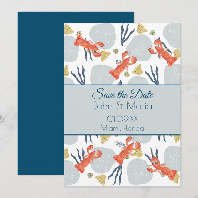Invitation Homard Crustacean Beach Sable Dollars Botanique (Devant / Derrière)