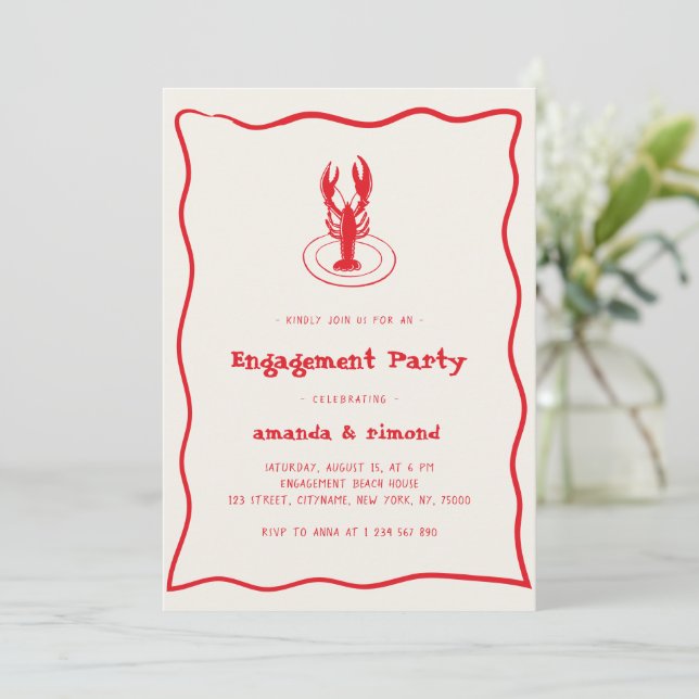Invitation Homard Dessiné à la main Fruit de mer Thème d'enga (Debout devant)