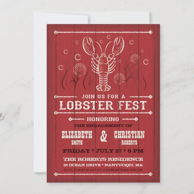 Invitation Homard sur Bois de Grange Rouge (Devant)