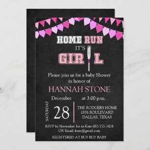 Invitation Home Run c'est un Baby shower féminin