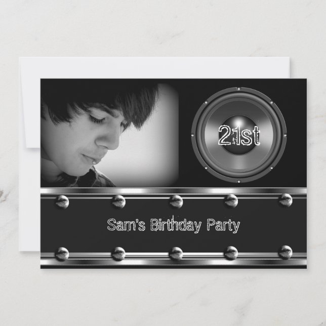 Invitation Homme 21e anniversaire fête Black Metal Look Image (Devant)
