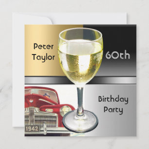 Invitation Homme 60e Anniversaire Voiture Métal Doré Argent R