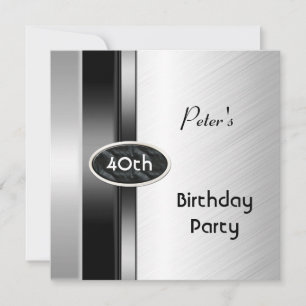 Invitation Homme Anniversaire 40 Ans Blanc Argenté Métal
