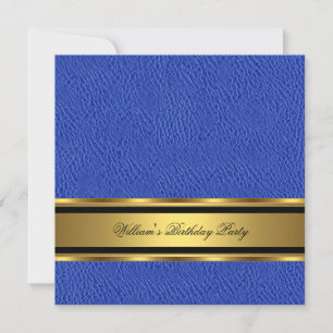 Invitation Homme Anniversaire Or Cuir Bleu Aspect Hommes