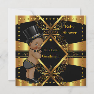 Invitation Homme Baby shower Gold Boy Tophat Ethnique