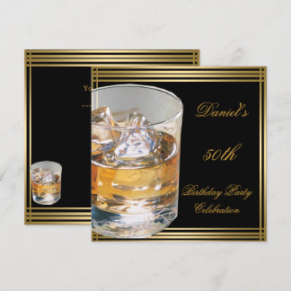 Invitation Homme Boissons Froides Or Sépia 50e Anniversaire