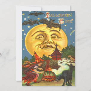 Invitation Homme Dans La Lune Sorcière Chat Noir Chauve-Souri