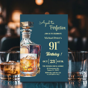 Invitation Homme de 91 ans au whisky d'anniversaire vieilli à