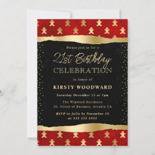 Invitation Homme en pain d'épice rouge et or 21e anniversaire