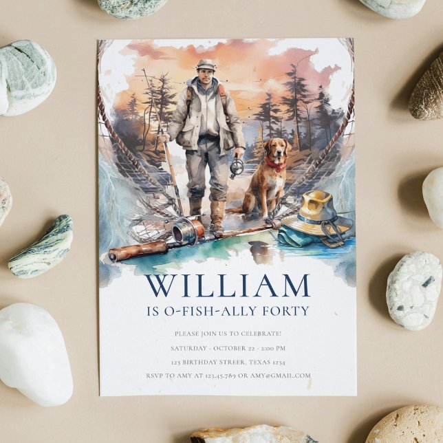 Invitation Homme et chien Adulte Pêche fête d'anniversaire (Créateur téléchargé)