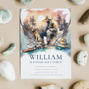 Invitation Homme et chien Pêche adulte Anniversaire