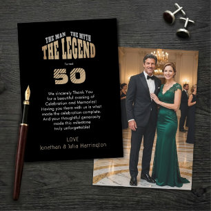 Invitation Homme Mythe Légende Black Gold 50e Photo Merci