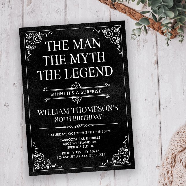 Invitation Homme Mythe Légende Black Surprise 80e anniversair (Créateur téléchargé)
