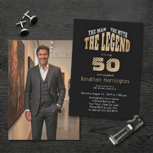 Invitation Homme Mythe Légende Gras Gravé Noir Or 50ème Photo