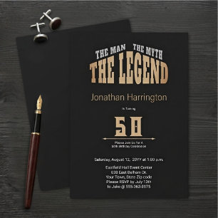 Invitation Homme Mythe Légende Noir Brossé Or 50e Anniversair