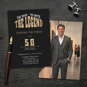 Invitation Homme Mythe Légende Noir Brossé Or 50e Photo