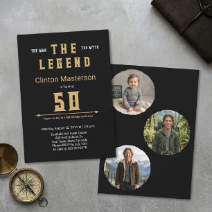 Invitation Homme Mythe Légende Noir Or 50 ans Multi Photo