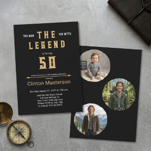 Invitation Homme Mythe Légende Or Noir Élégant 50e Photo