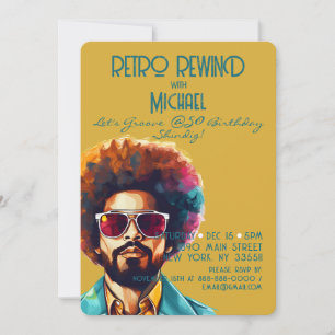 Invitation Homme Retro Rewind 50e Anniversaire Shindig Party