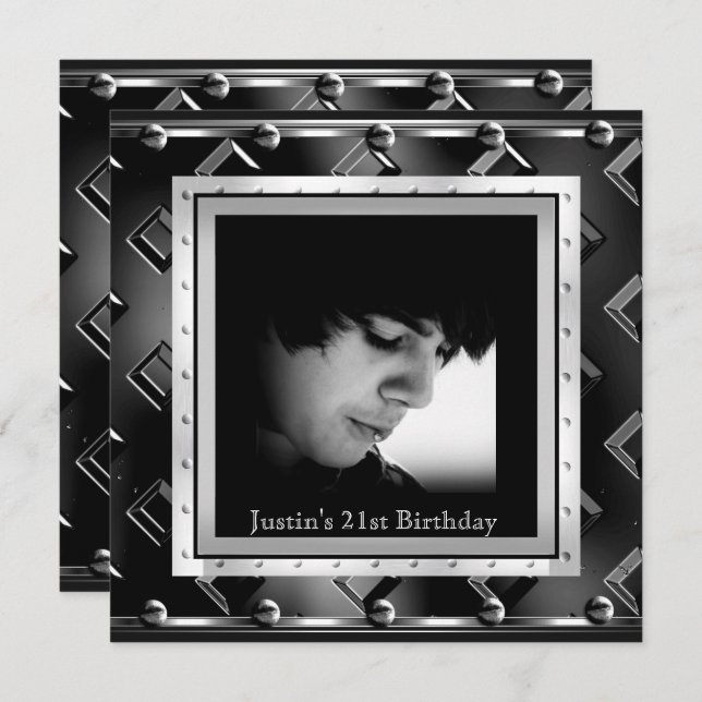 Invitation Hommes 21e anniversaire Fête Black Metal Look (Devant / Derrière)