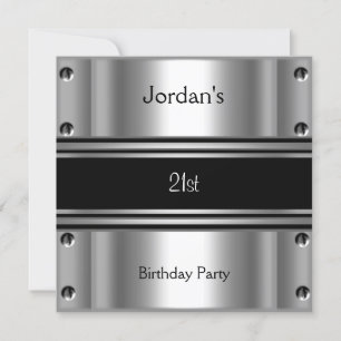 Invitation Hommes 21e fête d'anniversaire Metal Black Silver
