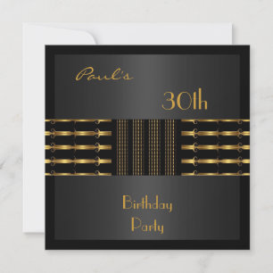 Invitation Hommes 30 ans Anniversaire Fête Noir Or