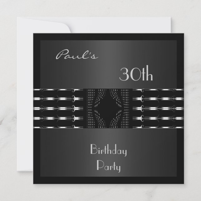 Invitation Hommes 30 ans Fête d'anniversaire Noir  (Devant)