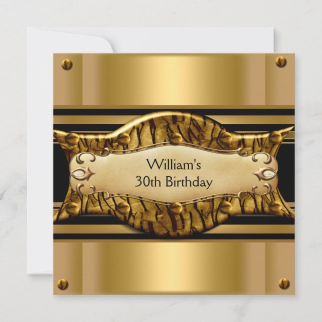 Invitation Hommes 30e anniversaire de fête Gold Black Exotic (Devant)