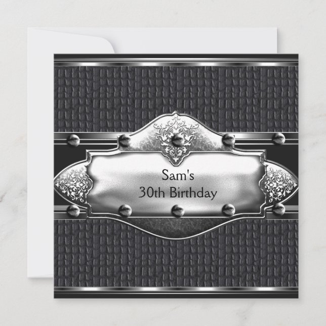Invitation Hommes 30e fête d'anniversaire Mans en cuir d'arge (Devant)