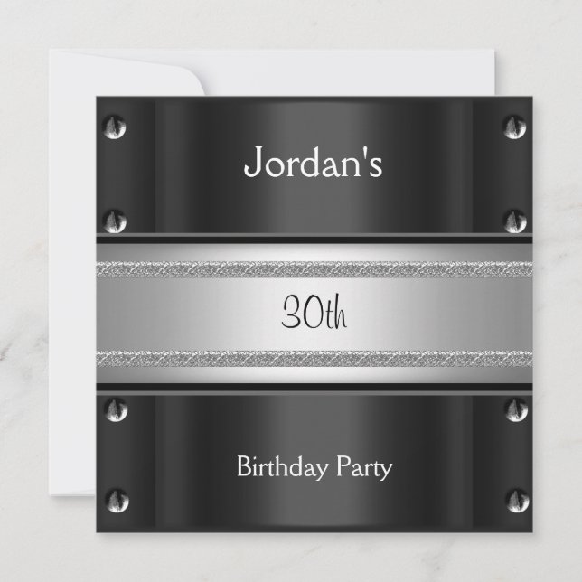 Invitation Hommes 30e fête d'anniversaire Metal Black Argent (Devant)