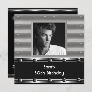 Invitation Hommes 30e fête d'anniversaire Métal Mans noirs