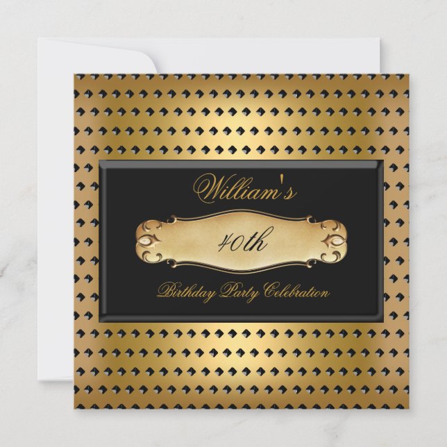 Invitation Hommes 40e anniversaire de fête Gold Metal Studs (Devant)