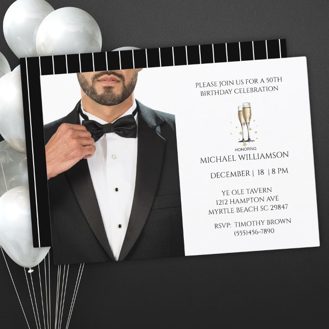 Invitation Hommes 50e anniversaire Black Tuxedo Ball (Créateur téléchargé)