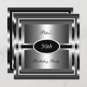Invitation Hommes 50e fête d'anniversaire Black Silver