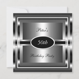 Invitation Hommes 50e fête d'anniversaire Black Silver