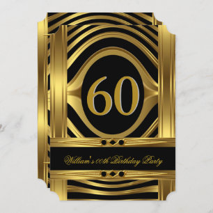 Invitation Hommes 60e anniversaire Métal Or Look Black Jewel