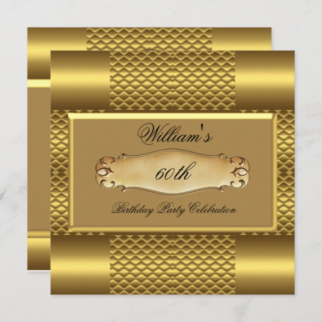 Invitation Hommes 60e Anniversaire Soirée Gold Metal Mans 2 (Devant / Derrière)