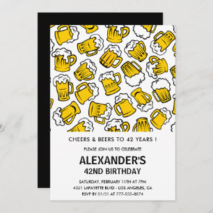 Invitation Hommes Adultes Cheers et Bières 42e anniversaire