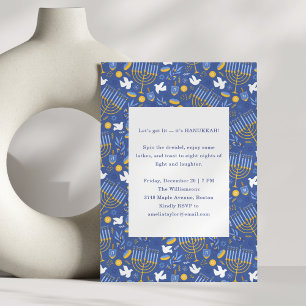 Invitation Hommes bleus modernes Menorah Dreidel Fête festive