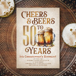 Invitation Hommes Cheers & Bières Funny 50e anniversaire<br><div class="desc">Célébrez le grand 5-0 avec style et humour avec ce design vintage d'anniversaire de bière. La typographie dorée est élégante et évoque un verre de bière cool, lui conférant une atmosphère rétro vintage classique. Parfait pour l'homme (ou la femme !) dans votre vie qui aime leurs lagers, les bières et...</div>