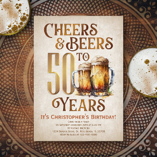 Invitation Hommes Cheers & Bières Funny 50e anniversaire