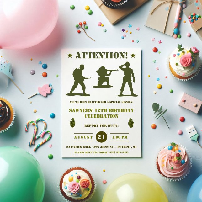 Invitation Hommes de l'armée verte, Militaire, Fête d'anniver (Créateur téléchargé)