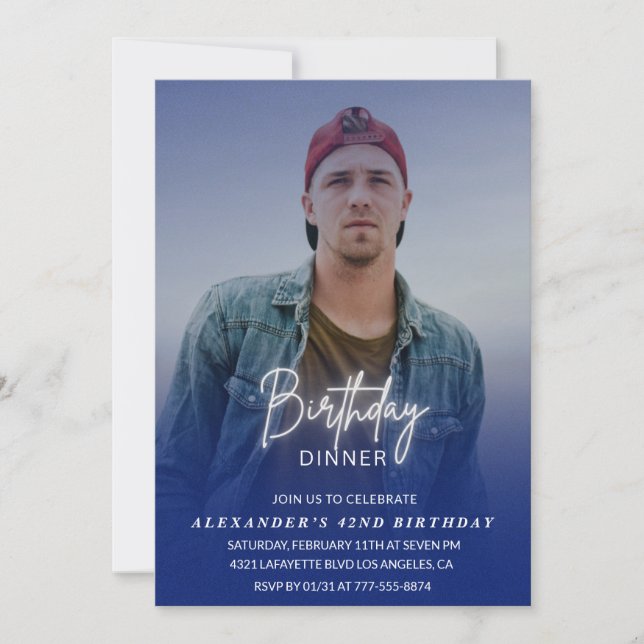 Invitation Hommes Diner Photo Marine bleu 42e anniversaire (Devant)