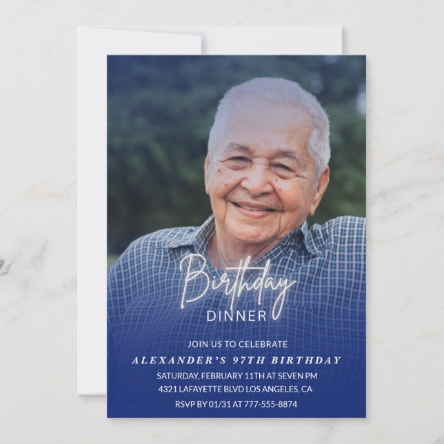 Invitation Hommes Diner Photo Marine bleu 97e anniversaire (Devant)
