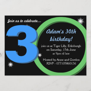 Invitation Hommes fête d'anniversaire 30ème vert/bleu