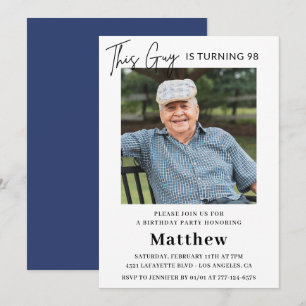 Invitation Hommes Navy White Photo 98e anniversaire