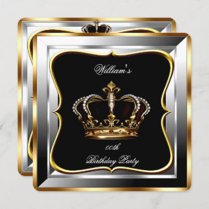 Invitation Hommes Noir Argent Or Anniversaire Prince King 2