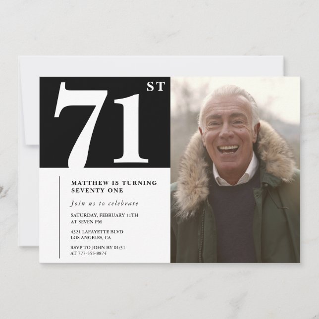 Invitation Hommes noir et blanc 71e anniversaire (Devant)